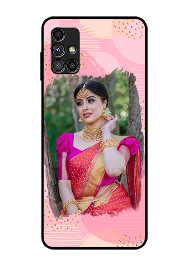 Galaxy M51 Personalized Glass Phone Case  - Gold Glitter Splash Design