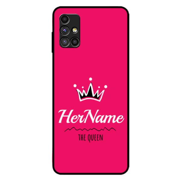 Galaxy M51 Glass Phone Case Queen with Name