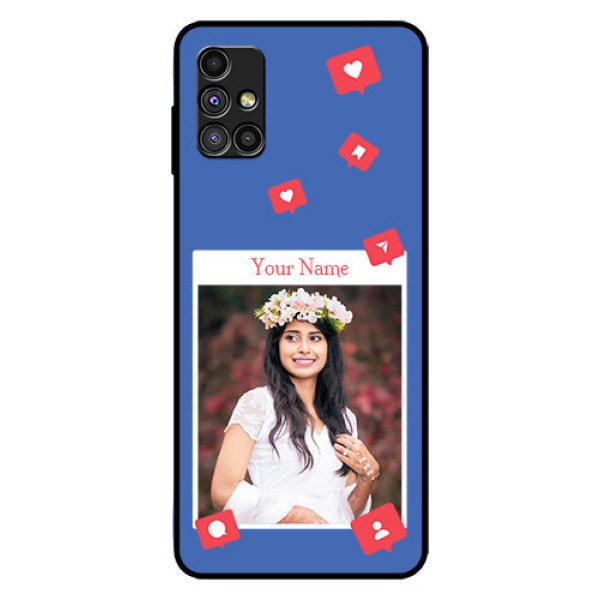 Galaxy M51 Custom Glass Phone Case - Like Share And Comment Design
