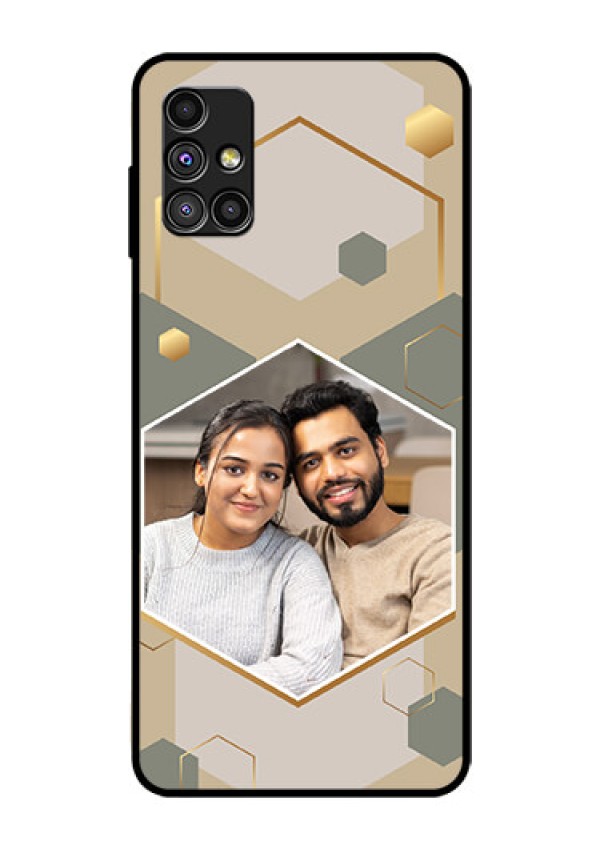 Galaxy M51 Photo Printing on Glass Case - Stylish Hexagon Pattern Design