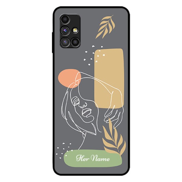 Galaxy M51 Custom Glass Phone Case - Gazing Woman line art Design