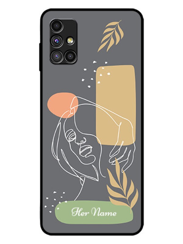 Custom Galaxy M51 Custom Glass Phone Case - Gazing Woman line art Design