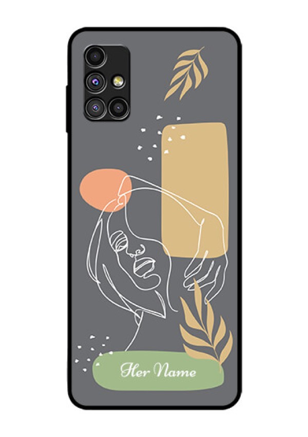 Galaxy M51 Custom Glass Phone Case - Gazing Woman line art Design