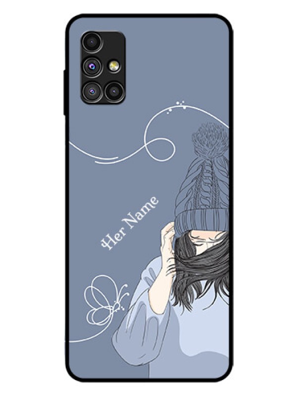Custom Galaxy M51 Custom Glass Mobile Case - Girl in winter outfit Design