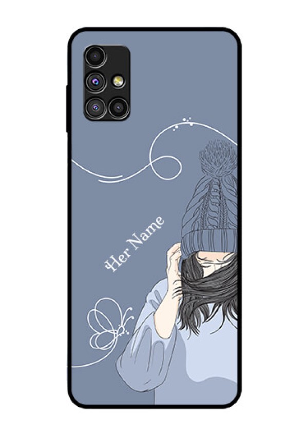 Galaxy M51 Custom Glass Mobile Case - Girl in winter outfit Design