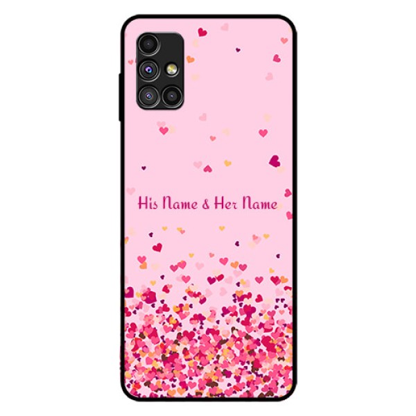 Galaxy M51 Photo Printing on Glass Case - Floating Hearts Design