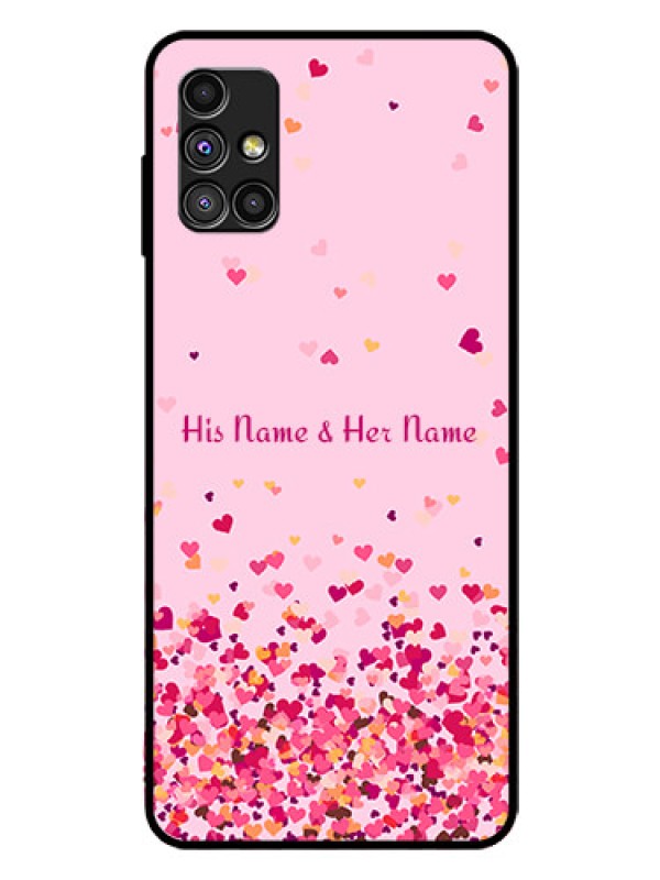 Custom Galaxy M51 Photo Printing on Glass Case - Floating Hearts Design