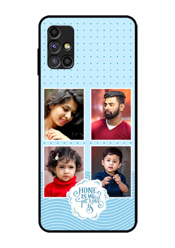Galaxy M51 Custom Glass Phone Case - Cute love quote with 4 pic upload Design