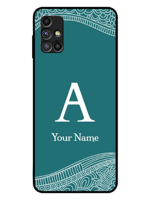 Custom Galaxy M51 Personalized Glass Phone Case - line art pattern with custom name Design
