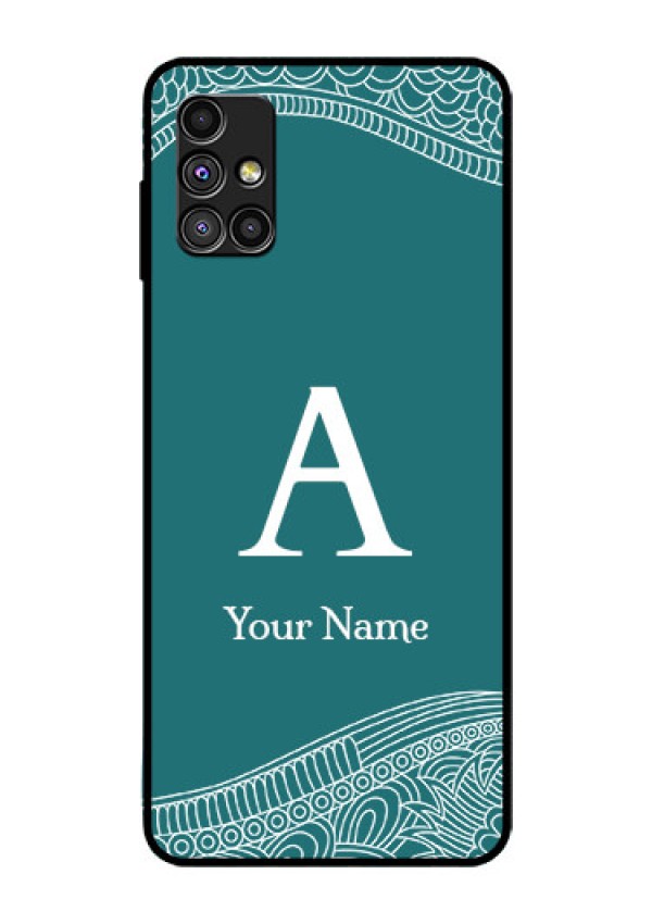 Galaxy M51 Personalized Glass Phone Case - line art pattern with custom name Design