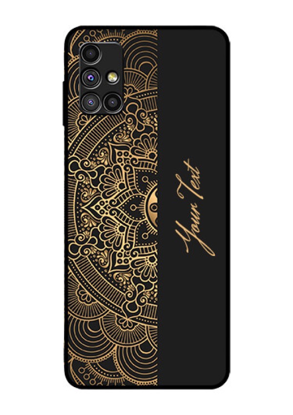 Galaxy M51 Photo Printing on Glass Case - Mandala art with custom text Design