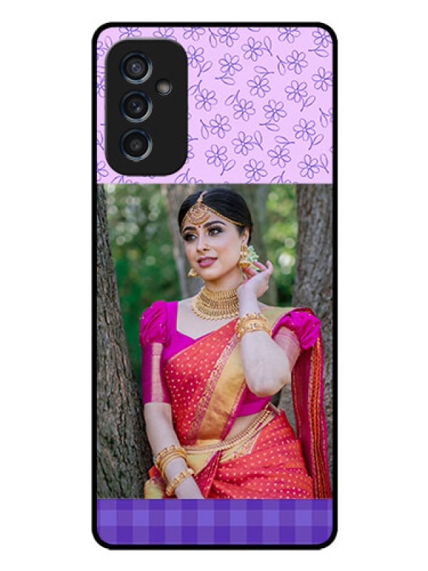 Custom Galaxy M52 5G Custom Glass Phone Case - Purple Floral Design