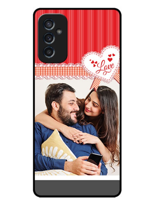 Custom Galaxy M52 5G Custom Glass Mobile Case - Red Love Pattern Design