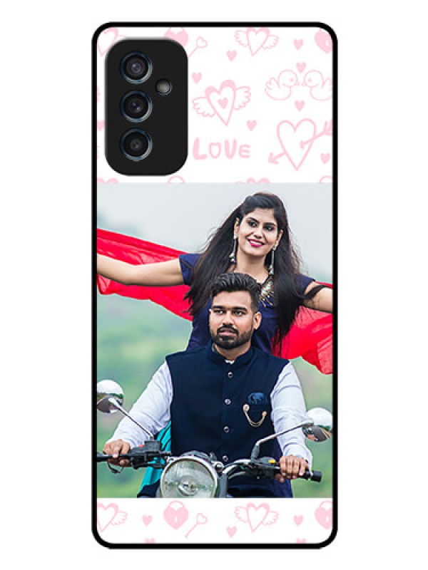 Custom Galaxy M52 5G Custom Glass Mobile Case - Pink Flying Heart Design