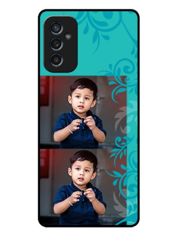 Custom Galaxy M52 5G Personalized Glass Phone Case - with Photo and Green Floral Design