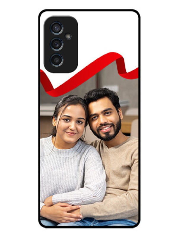 Custom Galaxy M52 5G Photo Printing on Glass Case - Red Ribbon Frame Design