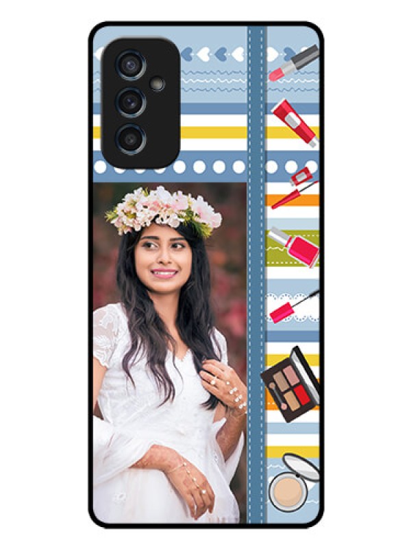 Custom Galaxy M52 5G Personalized Glass Phone Case - Makeup Icons Design