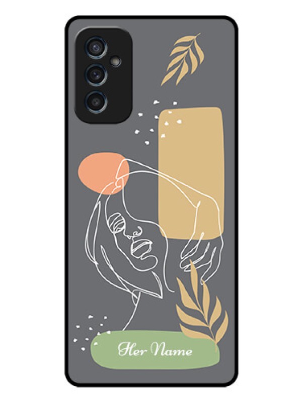 Custom Galaxy M52 5G Custom Glass Phone Case - Gazing Woman line art Design