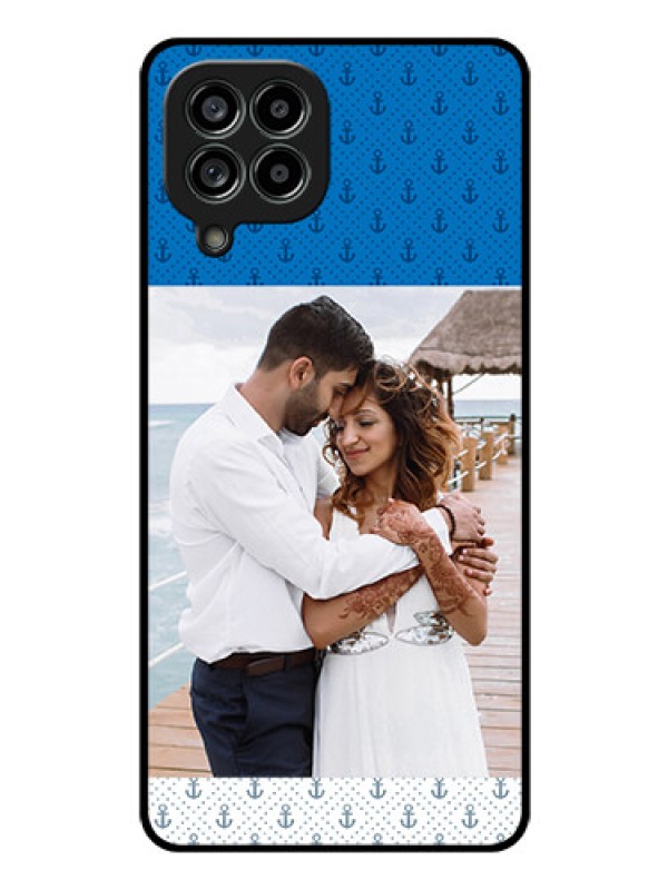 Custom Galaxy M53 5G Photo Printing on Glass Case - Blue Anchors Design