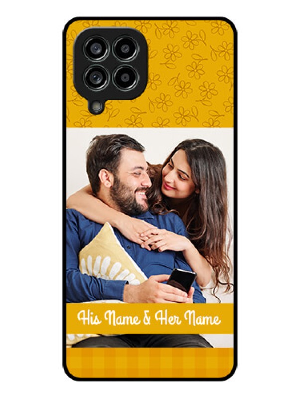 Custom Galaxy M53 5G Custom Glass Mobile Case - Yellow Floral Design