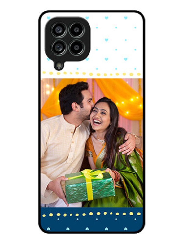 Custom Galaxy M53 5G Personalized Glass Phone Case - White and Blue Abstract Design