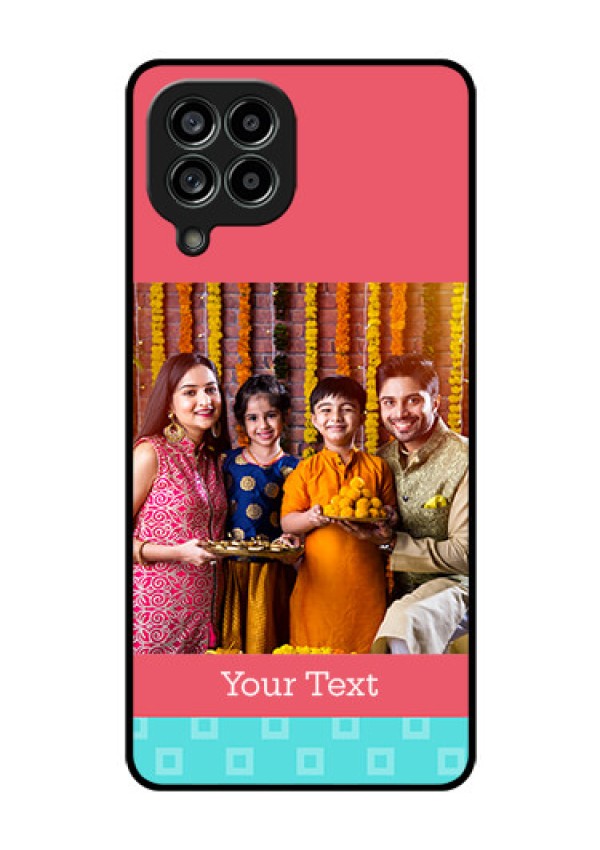 Galaxy M53 5G Personalized Glass Phone Case - Peach & Blue Color Design