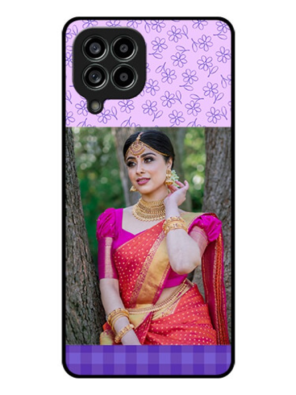 Custom Galaxy M53 5G Custom Glass Phone Case - Purple Floral Design