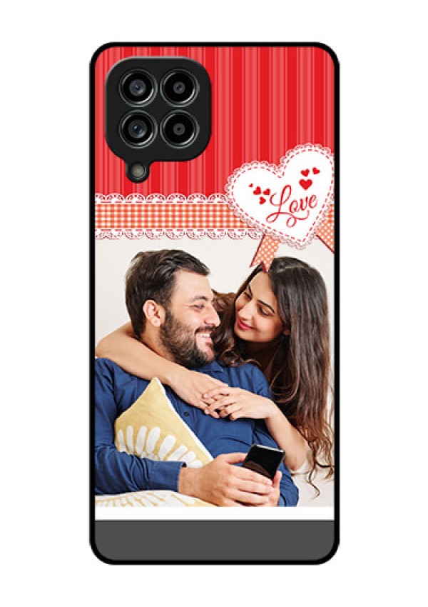 Galaxy M53 5G Custom Glass Mobile Case - Red Love Pattern Design