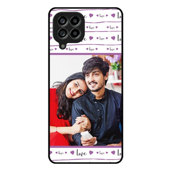 Galaxy M53 5G Custom Glass Mobile Case - Couples Heart Design