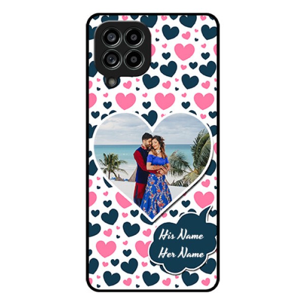 Galaxy M53 5G Custom Glass Phone Case - Pink & Blue Heart Design