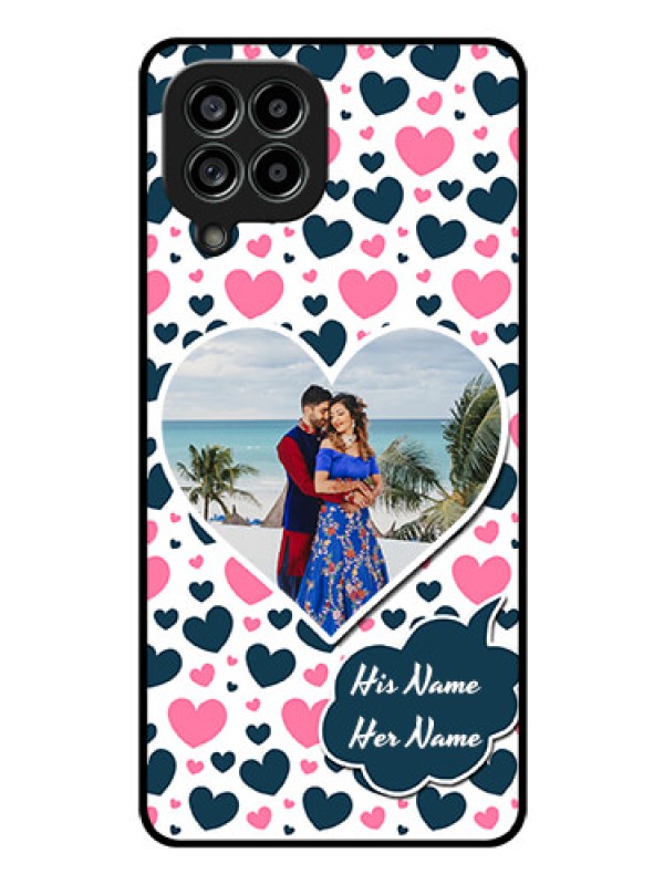 Custom Galaxy M53 5G Custom Glass Phone Case - Pink & Blue Heart Design