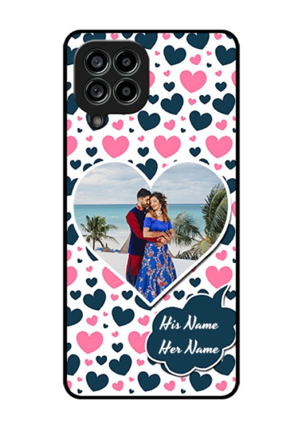 Galaxy M53 5G Custom Glass Phone Case - Pink & Blue Heart Design