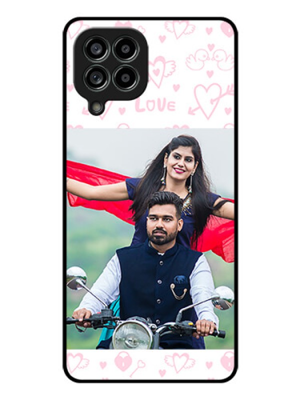 Custom Galaxy M53 5G Custom Glass Mobile Case - Pink Flying Heart Design