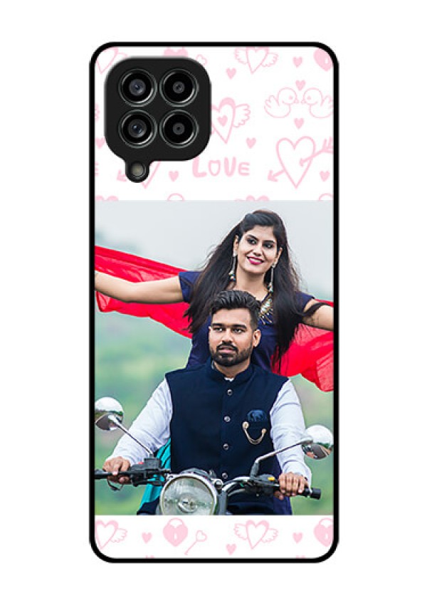 Galaxy M53 5G Custom Glass Mobile Case - Pink Flying Heart Design
