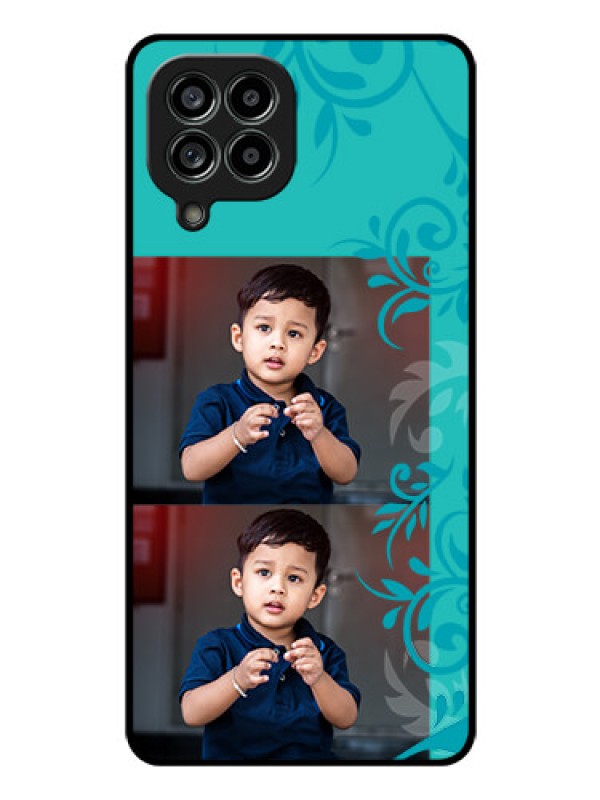 Custom Galaxy M53 5G Personalized Glass Phone Case - with Photo and Green Floral Design