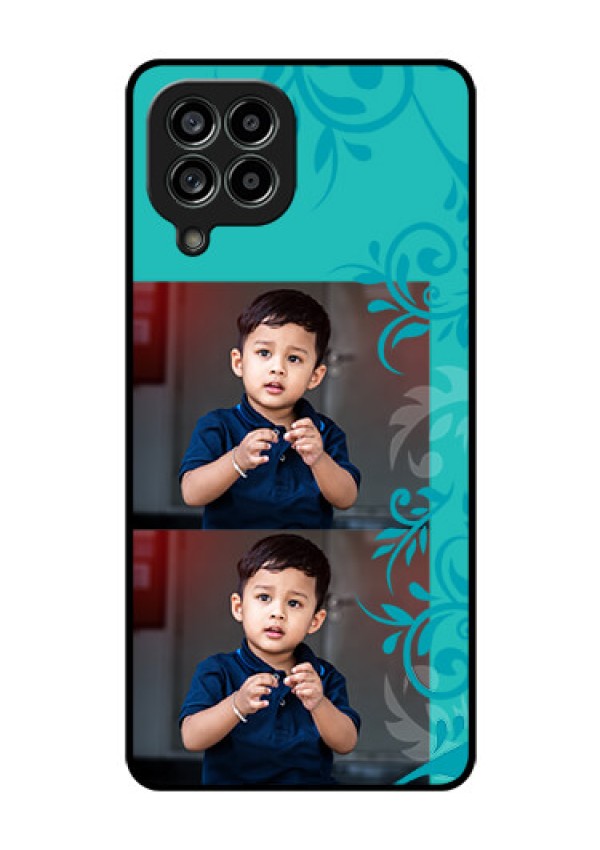 Galaxy M53 5G Personalized Glass Phone Case - with Photo and Green Floral Design