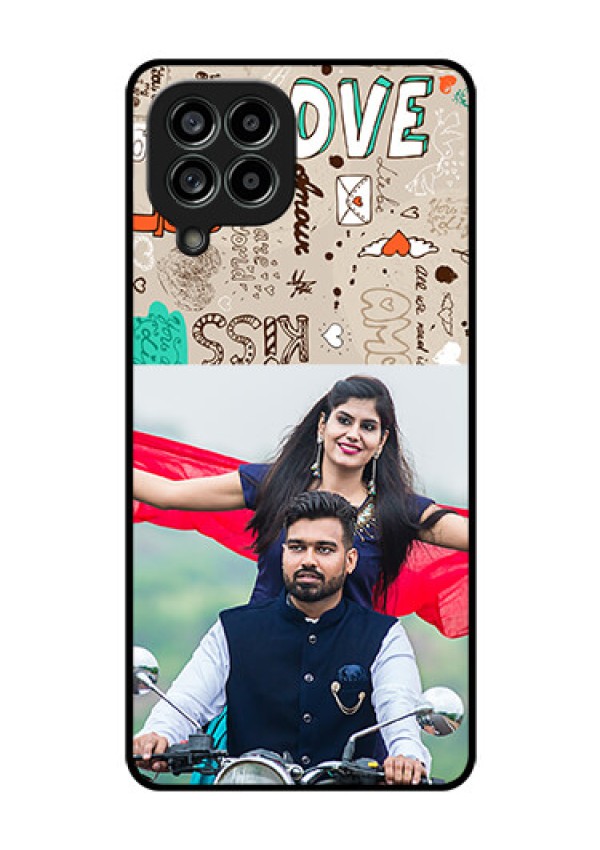 Galaxy M53 5G Custom Glass Phone Case - Love Doodle Pattern