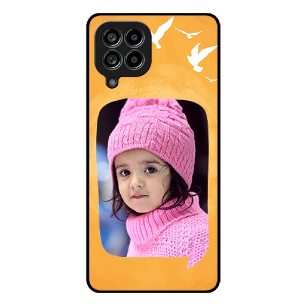Galaxy M53 5G Personalized Glass Phone Case - Water Color Design with Bird Icons