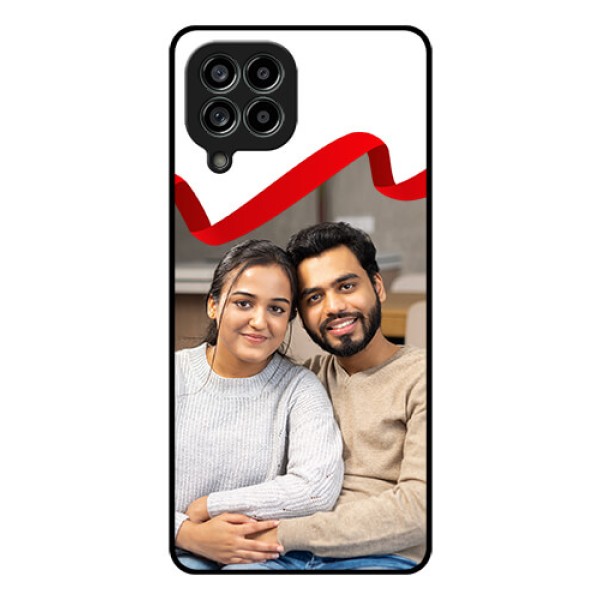 Galaxy M53 5G Photo Printing on Glass Case - Red Ribbon Frame Design