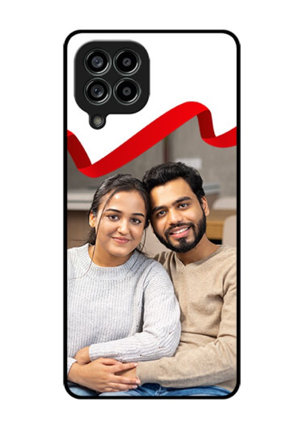 Galaxy M53 5G Photo Printing on Glass Case - Red Ribbon Frame Design