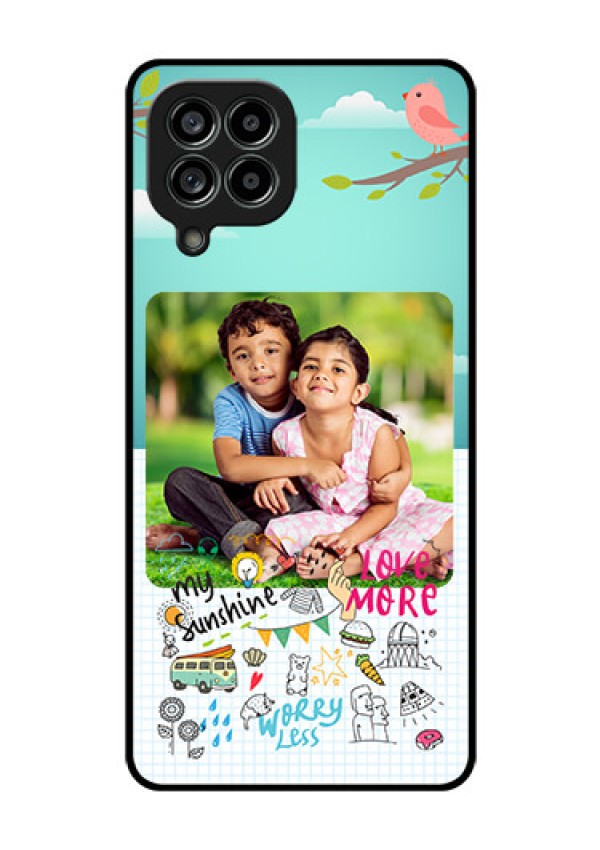 Galaxy M53 5G Photo Printing on Glass Case - Doodle love Design