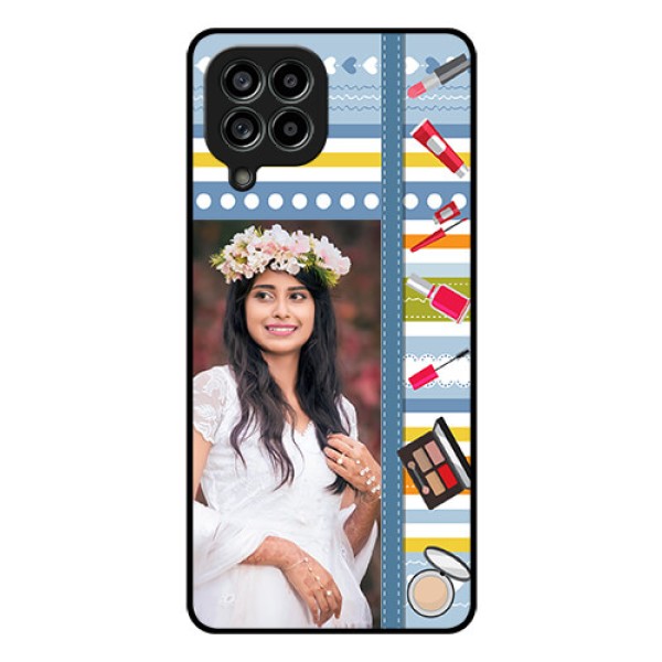 Galaxy M53 5G Personalized Glass Phone Case - Makeup Icons Design