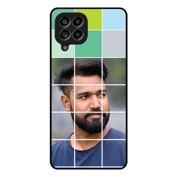 Galaxy M53 5G Photo Printing on Glass Case - with white box pattern