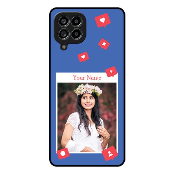Galaxy M53 5G Custom Glass Phone Case - Like Share And Comment Design