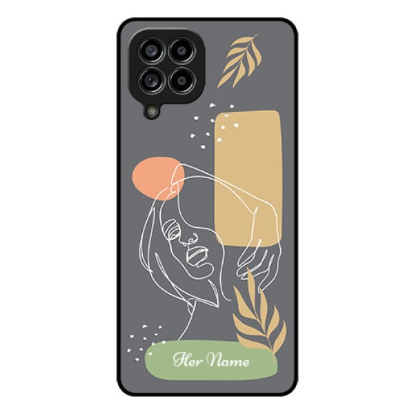 Galaxy M53 5G Custom Glass Phone Case - Gazing Woman line art Design