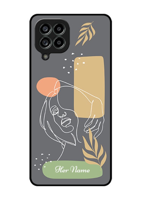 Galaxy M53 5G Custom Glass Phone Case - Gazing Woman line art Design