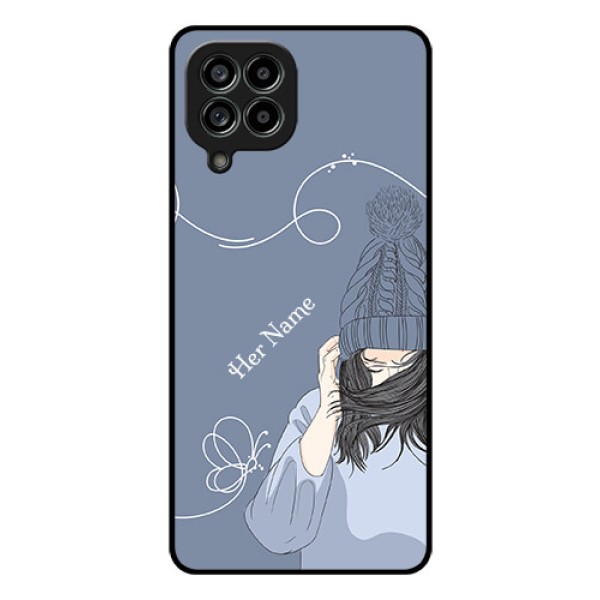 Galaxy M53 5G Custom Glass Mobile Case - Girl in winter outfit Design Galaxy M53 5G Custom Glass Mobile Case - Girl in winter outfit Design