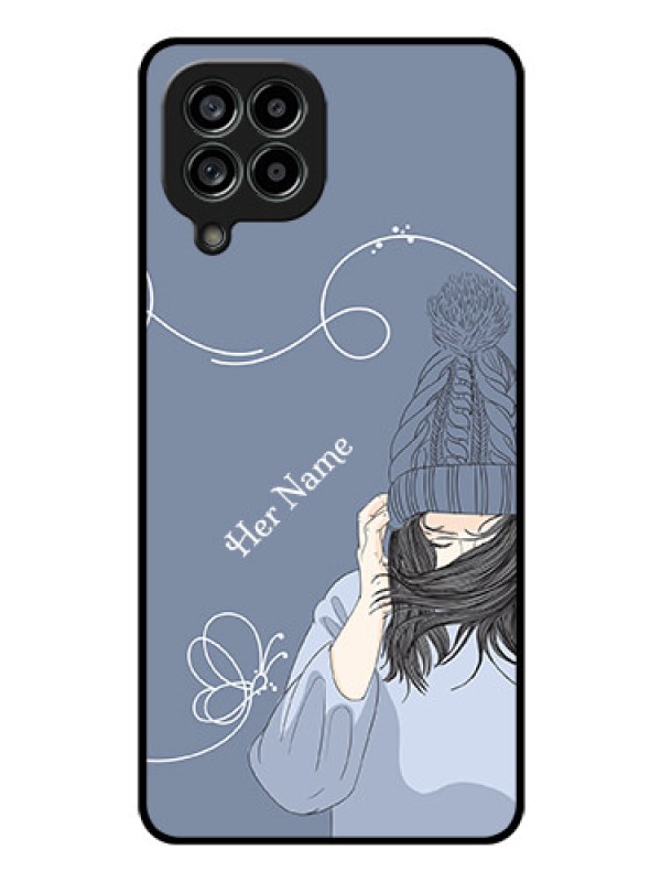 Custom Galaxy M53 5G Custom Glass Mobile Case - Girl in winter outfit Design