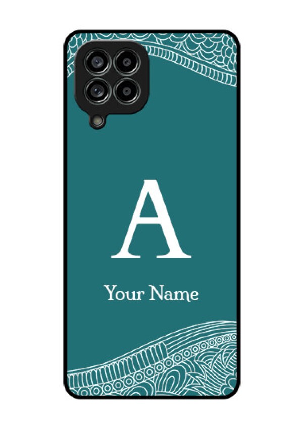 Galaxy M53 5G Personalized Glass Phone Case - line art pattern with custom name Design