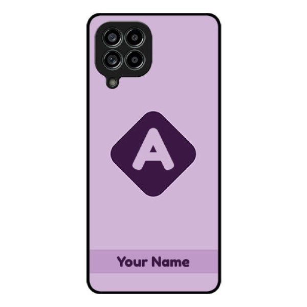 Galaxy M53 5G Custom Glass Mobile Case - Custom Letter in curved badge Design